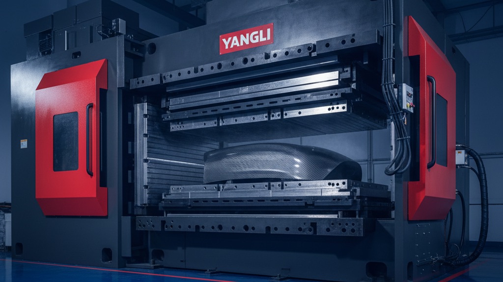 Conformado de placa composite en prensa YANGLI